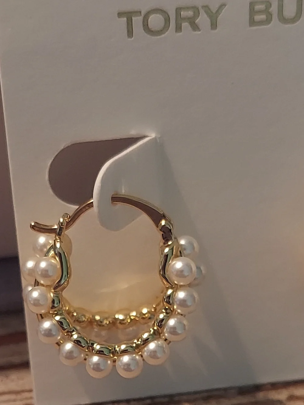 Tory Burch Gold Hoop Earrings with White Pearls